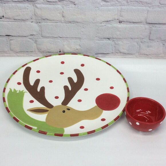 Christmas (Rudolph) Chip And Dip Set Better Homes & Gardens by Home Interiors - Picture 2 of 6